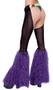 Sheer mesh chaps feature faux fur bell bottom legs with metallic tinsel accents, and iridescent belt with grommets and adjustable buckle closure.