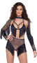 Sequin fishnet shrug with long sleeves, sequin fringe accents and iridescent mock neck collar.