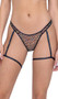 Sequin fishnet bikini style low rise shorts with iridescent trim and attached wraparound garters.