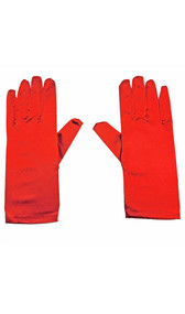 Wrist length satin gloves.