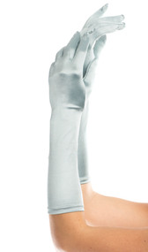 Mid arm length satin gloves.