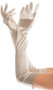 Elbow opera length satin gloves. Gloves measure approximately 21" (57cm) long.