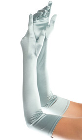 Elbow opera length satin gloves.