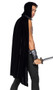 Dark Realm Warrior costume includes long hooded cape with attached studded harness, skull detail, and armor shoulder pads. Chainmail inspired sheer sleeveless shirt with castle themed trim also included. Matching wrist cuffs also included. Three piece set.  Sword and pants not included.