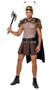 Valiant Viking Warrior deluxe costume set includes mid length cape with faux fur shoulders and attached harness, faux leather panel skirt with slits, belt, and chainmail inspired sleeveless sheer shirt. Four piece set.