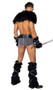 Faux fur boot covers with armor inspired straps that wrap around and tie. Each cover has an elastic top to help hold in place. Pair.