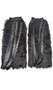 Faux fur boot covers with armor inspired straps that wrap around and tie. Each cover has an elastic top to help hold in place. Pair.