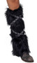 Faux fur boot covers with armor inspired straps that wrap around and tie. Each cover has an elastic top to help hold in place. Pair.