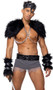 Faux fur arm cuffs with attached armor inspired straps that wrap around and tie. Pair.