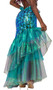 Mesmerizing Mermaid costume includes sequin shell shaped crop top with clear shoulder straps and faux pearl accents. Asymmetrical long sequin mermaid skirt with ruffle waist trim and tiered iridescent layers also included. Two piece set.