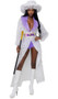 High Roller Lady Pimp costume includes full length long sleeve faux fur fur coat with metallic tinsel accents, contrast collar, and plunging V neckline. Matching oversized hat, iridescent vinyl belt, and mini shorts also included. Four piece set.