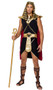 Mighty Pharaoh costume includes armor style collar with hieroglyphic print, faux jewels, chain accent and attached mid length cape. Matching panel belt and striped headpiece also included. Sleeveless shirt and matching skirt also included. Five piece set.
