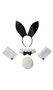 Playboy Bunny accessories kit includes bunny ears headband, plush rabbit tail, wrist cuffs, cufflinks with Playboy Bunny logo, and collar with bow tie. Five piece set.