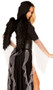 Midnight Angel costume includes hooded romper with deep V neckline and long sleeves with partial sheer glitter flared ends. Double slit long skirt with sheer sparkle ruffles and lace up faux leather waist cincher also included. Three piece set. 