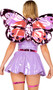 Butterfly Beauty costume includes sleeveless vinyl mini dress with keyhole front cut out, collar halter style neckline, flared skirt and zipper back closure. Metallic garter belt with butterfly accents, O rings, and back hook and loop closures also included. Two piece set.