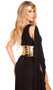 Gorgeous Goddess costume includes one shoulder maxi dress with keyhole cut out, O ring, long draped shoulder accent, asymmetrical high low skirt, and draped front panel. Metallic lace up waist cincher and headband also included. Three piece set.