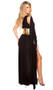 Gorgeous Goddess costume includes one shoulder maxi dress with keyhole cut out, O ring, long draped shoulder accent, asymmetrical high low skirt, and draped front panel. Metallic lace up waist cincher and headband also included. Three piece set.