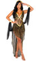 Glamorous Goddess costume includes sleeveless sequin maxi dress with asymmetrical high low skirt, metallic trim, deep V neckline, sheer panels, and attached arm draped with wrist cuffs. One piece set.