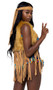 Peace and Love Hippie costume includes groovy print crop top with wide shoulder straps and silver peace symbol ring accent and denim look low rise mini shorts with matching ruffle trim. Faux fur vest with faux suede fringe and matching headband also included. Four piece set.