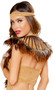 Native American style neck piece features faux suede fabric with feather trim, turquoise accents, and front tie closure.
