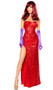Rabbit Lover costume includes strapless sequin corset with lace up back and long skirt with thigh high slit. Two piece set.