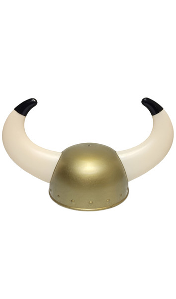 Plastic Viking style hat with gold helmet and two toned pointed horns. Horns can also detach. Non adjustable. Inside circumference measures about 23". Measures about 7-1/2" tall.