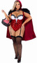 Playboy Enchanted Forest costume includes sleeveless sequin romper featuring Playboy Bunny flocked logo print, contrast padded cups with lace trim, lace up front detail, high cut on the leg and attached adjustable vinyl garters. Velvet mid length hooded cape with faux fur trim, Bunny charm chain and ribbon tie closure also included. Two piece set.
