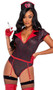 Playboy Sexy RN costume includes stretch satin bodysuit with vinyl trim, Playboy Bunny head logo print, collar with lapels, V neckline, and zipper closure. Vinyl garter belt with adjustable straps and headpiece with heart and Playboy Bunny logo also included. Three piece set.