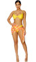 Sheer mesh sarong cover up features a colorful print, asymmetrical cut and side tie closure.