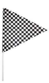 Black and white checkered flag on white plastic pole. Measures about 20" long.