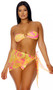Sheer mesh sarong cover up features a colorful swirl print, asymmetrical cut and side tie closure.