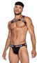 Heartbreaker harness features heartbreaker logo elastic straps and large O ring accents.