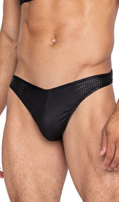 Master Thong features a perforated spandex fabric, contoured pouch, and see through sides and back.