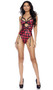 Buffalo plaid print teddy with strappy underwire demi cups with lace trim, keyhole with strappy criss cross front, adjustable shoulder straps, detachable adjustable garters, and keyhole hook and eye back closure. Slip on style.