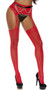 High waist crochet suspender pantyhose with vertical striped pattern and double garter straps.