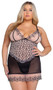 Playboy Bunny Kiss babydoll features logo heart embroidered tulle and heart flocked print mesh, bikini cups with satin bow accents, stretch satin trim, adjustable shoulder straps and gathered skirt hem.  Includes matching thong. Two piece set.
