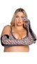 Playboy Bunny Kiss elbow length gloves feature sheer mesh flocked with bunny logo heart pattern and stretch satin trim.