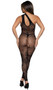 One shoulder footless bodystocking features wide strap with cut out that can be worn on front or back side (see pictures), open crotch, and geometric pothole design.