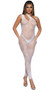 One shoulder footless bodystocking features wide strap with cut out that can be worn on front or back side (see pictures), open crotch, and geometric pothole design.