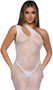 One shoulder footless bodystocking features wide strap with cut out that can be worn on front or back side (see pictures), open crotch, and geometric pothole design.