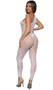One shoulder footless bodystocking features wide strap with cut out that can be worn on front or back side (see pictures), open crotch, and geometric pothole design.