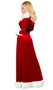 Sexy Miss Claus costume includes velvet long robe with faux fur trim detail, detachable belt, and shorts. Three piece set.