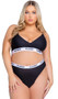 Playboy lifestyle set features athletic mesh bralette with bikini cups, double spaghetti shoulder straps and contrast elastic with Playboy logo print. Matching high waisted thong has cotton gusset. Two piece set.