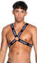 Playboy logo elastic harness with large O ring detail.