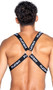 Playboy logo elastic harness with large O ring detail.