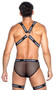 Playboy logo elastic harness with large O ring detail.