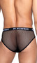 Sheer fishnet briefs feature opaque ultra soft modal pouch and Playboy logo elastic waistband.
