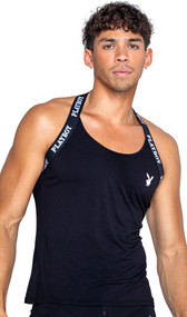 Playboy tank features ultra soft modal fabric, Playboy bunny bowtie logo, elastic strap with logo print, and racer back cut.