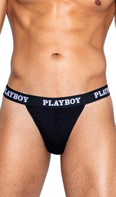Men's thong features ultra soft modal fabric and Playboy logo elastic waistband.