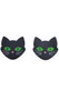 Self adhesive seamless cat face shaped pasties. Disposable, single use. 3 pair per package. Measure about 2-3/4" across and about 2-3/4" tall. Ears are about 3/4" tall by themselves.